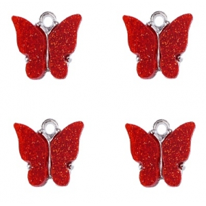 Bedel vlinder antiek zilver sparkle red, per stuk